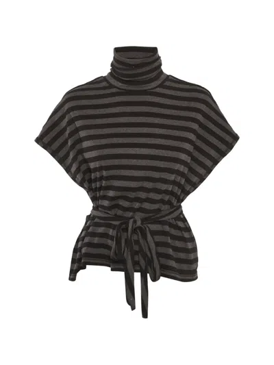 Pre-owned Sonia Rykiel Striped Belted Top In Gray
