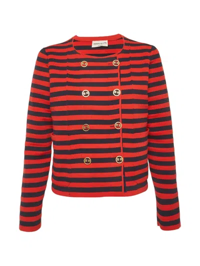 Pre-owned Sonia Rykiel Striped Double-breasted Jacket In Red