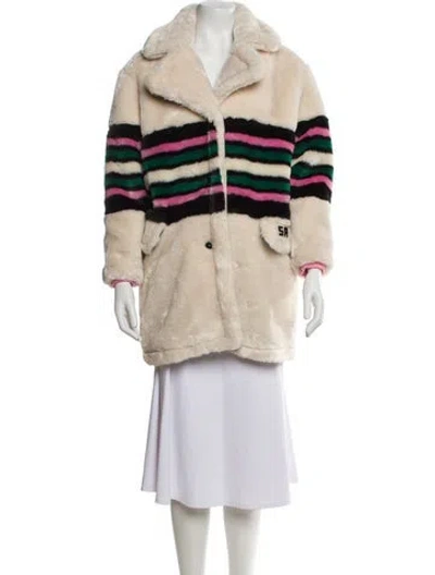 Pre-owned Sonia Rykiel Striped Faux Fur Coat In Neutral