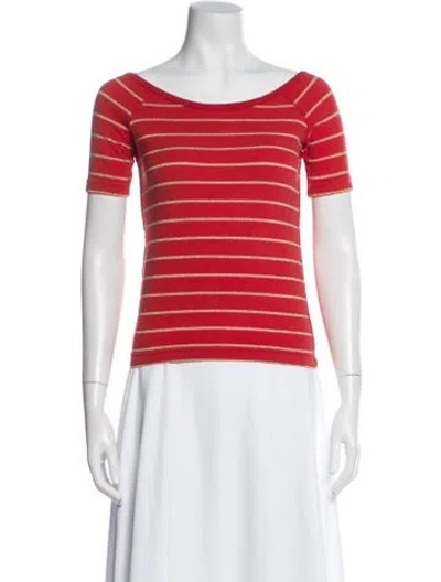 Pre-owned Sonia Rykiel Striped Scoop Neck T-shirt In Red