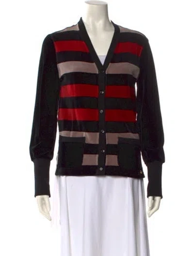 Pre-owned Sonia Rykiel Striped V-neck Sweater In Black