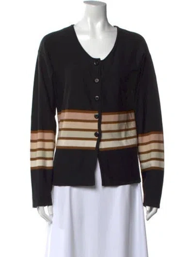 Pre-owned Sonia Rykiel Striped V-neck Sweater In Black