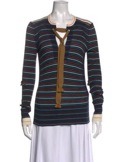 Pre-owned Sonia Rykiel Striped V-neck Sweater In Blue