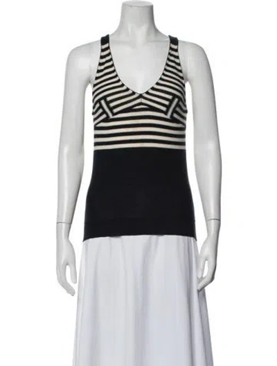 Pre-owned Sonia Rykiel Striped V-neck Sweater In Blue