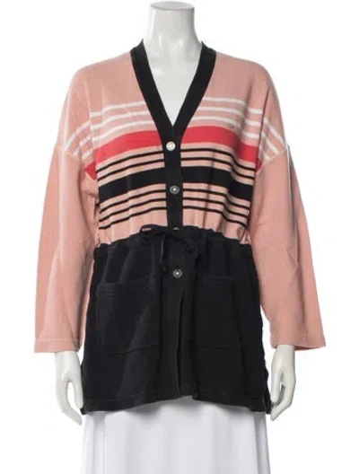 Pre-owned Sonia Rykiel Striped V-neck Sweater In Brown