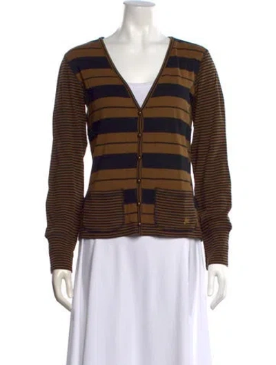 Pre-owned Sonia Rykiel Striped V-neck Sweater In Brown