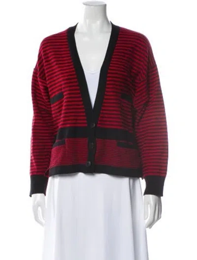 Pre-owned Sonia Rykiel Striped V-neck Sweater In Red