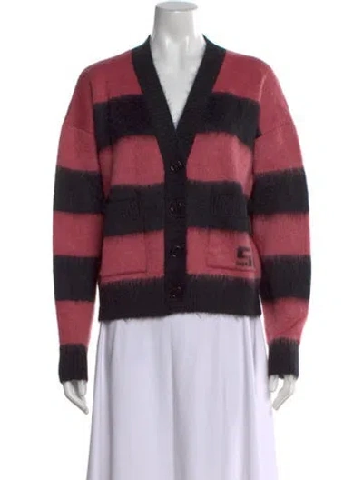 Pre-owned Sonia Rykiel Striped V-neck Sweater W/ Tags In Black