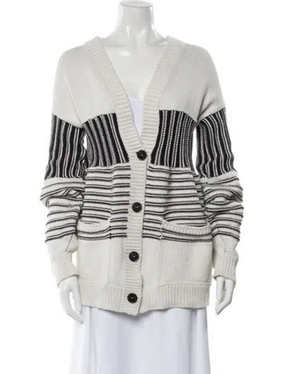 Pre-owned Sonia Rykiel Striped V-neck Sweater In White