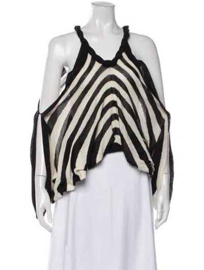 Pre-owned Sonia Rykiel Striped V-neck Top In Neutrals