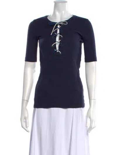 Pre-owned Sonia Rykiel Tie Neck Short Sleeve T-shirt In Blue