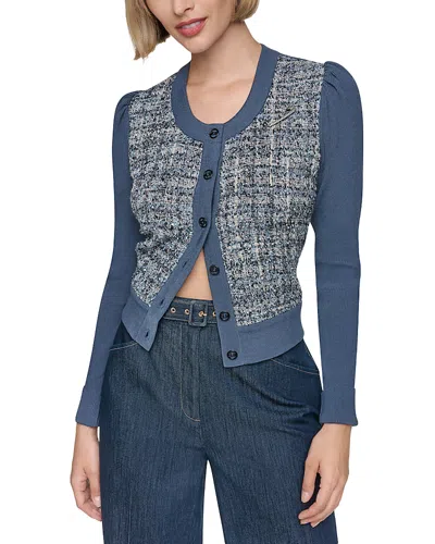 Sonia Rykiel Tweed Front Ribbed Jacket In Blue
