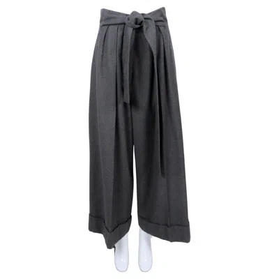 Pre-owned Sonia Rykiel Ultra High Waist Charcoal Grey Wool Pants With Half Belt In Gray