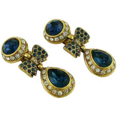Pre-owned Sonia Rykiel Vintage Jewelled Bow Dangling Earrings In Black