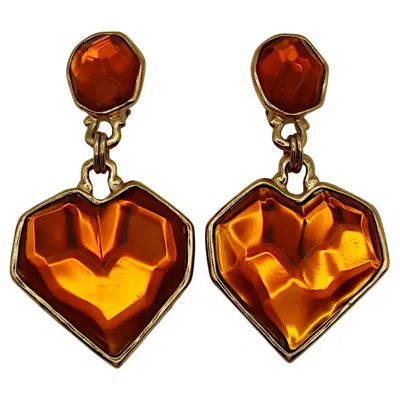 Pre-owned Sonia Rykiel Vintage Massive Heart Resin Dangling Earrings In Multi