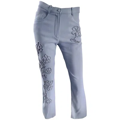 Pre-owned Sonia Rykiel Vintage  1990s Pale Blue Silver Beaded High Waisted Slim Pants Sz 38