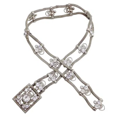 Pre-owned Sonia Rykiel Vintage  Mesh Filigree Rhinestone Art Deco Belt In Gray