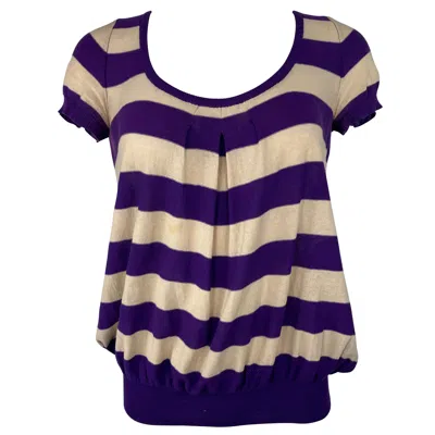 Pre-owned Sonia Rykiel Vintage  Purple And Cream Striped Top, Size 38 In White