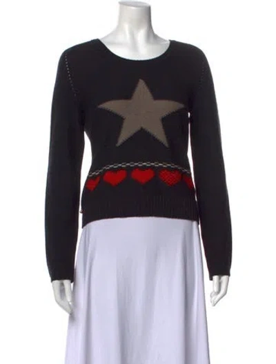 Pre-owned Sonia Rykiel Virgin Wool Graphic Print Top In Black