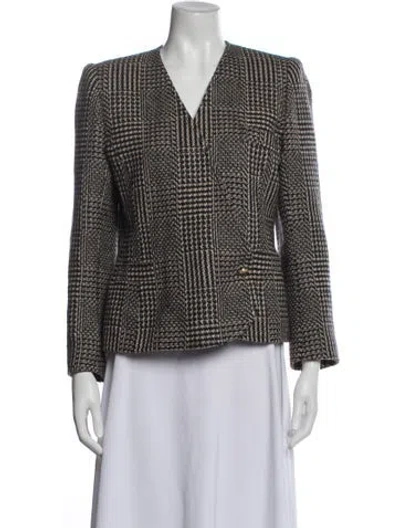 Pre-owned Sonia Rykiel Virgin Wool Houndstooth Print Blazer In Blue