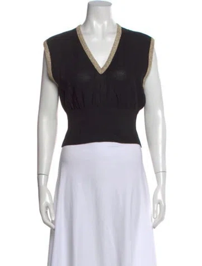 Pre-owned Sonia Rykiel V-neck Sleeveless Crop Top In Black