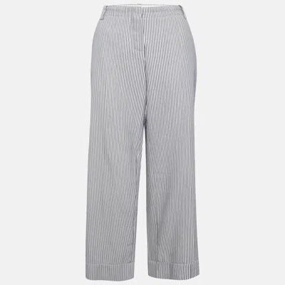 Pre-owned Sonia Rykiel White Striped Cotton Trousers M