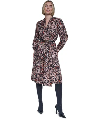 Sonia Rykiel Women's Bow Leopard-print Long-sleeve V-neck Wrap Dress In Neutral