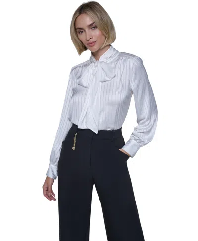 Sonia Rykiel Women's Bow-blouse Long-sleeve Collared Top In White