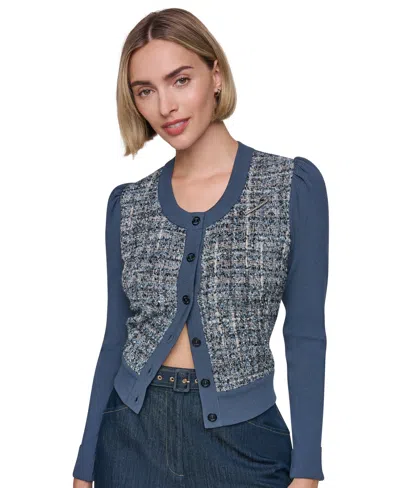 Sonia Rykiel Women's Crewneck Six-button-front Ribbed Jacket In Indigo Multi