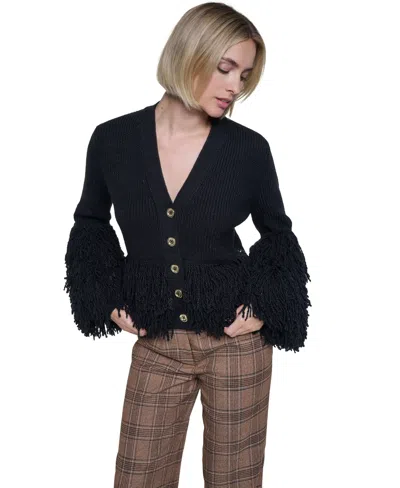 Sonia Rykiel Women's Loop-stitch Fitted V-neck Cardigan In Black