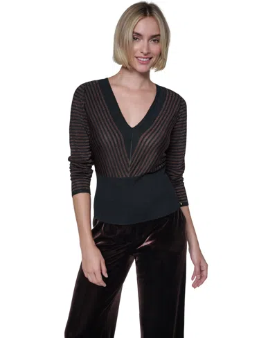 Sonia Rykiel Women's Lurex Stripe V-neck Fitted Pullover In Black