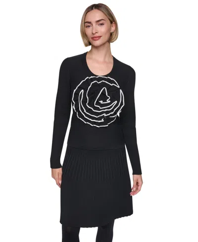 Sonia Rykiel Women's Rosette Scoop Neck Long-sleeve Sweater In Black