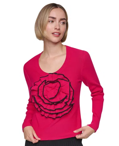 Sonia Rykiel Women's Rosette Scoop Neck Long-sleeve Sweater In Shocking,black
