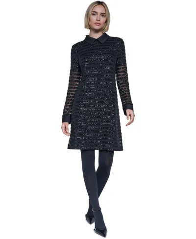 Sonia Rykiel Women's Sequin Collared Long-sleeve Shirt Dress In Black