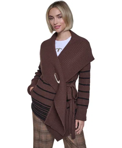 Sonia Rykiel Women's Shawl-collar Striped Cardigan In Brown