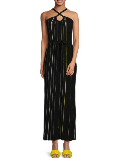 Sonia Rykiel Striped Knitted Maxi Dress In Noir