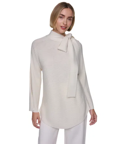 Sonia Rykiel Women's Tie-front Mock-neck Long-sleeve Ribbed Sweater In Ivory