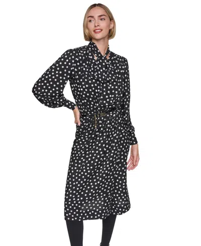 Sonia Rykiel Printed Bow Tie Belted Wrap Dress In Black