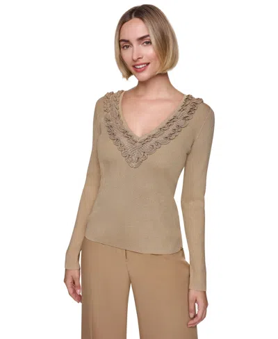 Sonia Rykiel Women's V-neck Ruffle-detail Fitted Pullover In Neutral