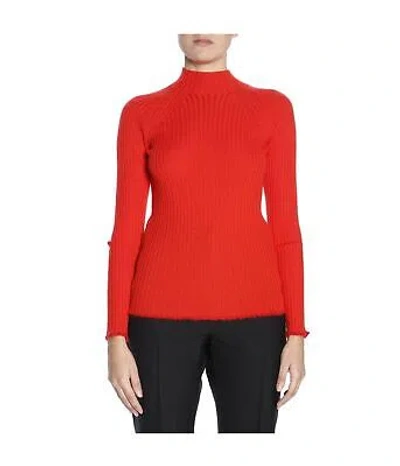 Pre-owned Sonia Rykiel Womens Ribbed Mock Turtleneck Pullover Sweater, Red, Medium