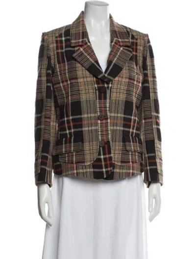 Pre-owned Sonia Rykiel Wool Plaid Print Blazer In Brown