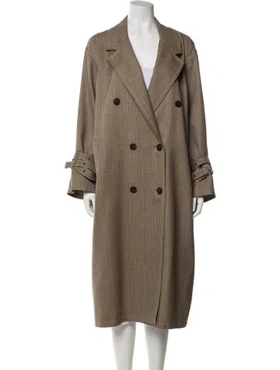 Pre-owned Sonia Rykiel Wool Plaid Print Trench Coat In Neutral