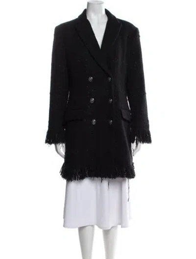 Pre-owned Sonia Rykiel Wool Tweed Pattern Coat In Black