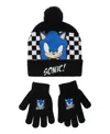 Sonic Big Boys 2-piece Pom Pom Beanie And Gloves Set In Black