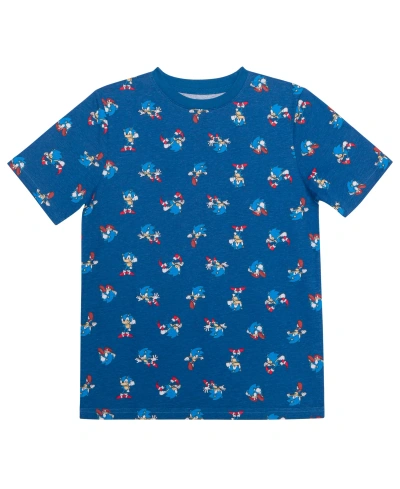 Sonic Kids' Big Boys All Over Print Short Sleeve Graphic T-shirt In Navy