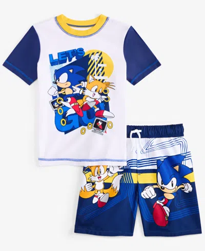 Sonic Kids' Little Boys Rash Guard & Swim Trunks Two-piece Swimsuit In Blue