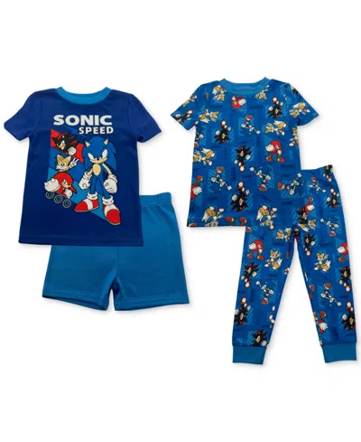 Sonic Babies' Toddler Boys  Brushed Knit Jersey Pajamas, 4 Piece Set In Bright Blue