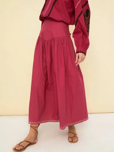 Sonmer Geometric Embroidery A-line Skirt In Cherry In Brown