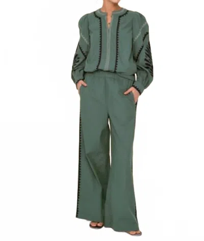 Sonmer Embroidered Wide Leg Pant In Green