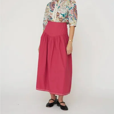 Sonmer Geometric Embroidery A-line Skirt In Cherry In Brown